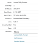 1897 Ancestry Burial record of James Daly Vernon in Victoria, Australia, aged 23 years