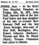 15 Oct 1975 The Ottawa Journal. Announcement of Death of Jean Sykes (née Duff) at the Hotel Dieu Hospital, Kingston, Ontario on 10 Oct 1975