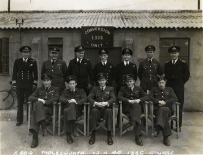  Lt Cdr D B Law 3rd from left back row.at Molesworth 12-Apr-1945 