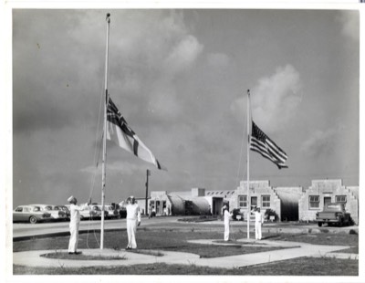  Raising/lowering the White Ensign and Stars & Stripes at RNAS Hal Far, Malta 17-Sep-1959 