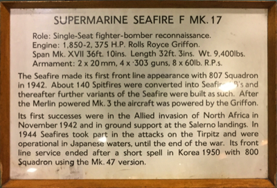  Descriptive plaque of Supermarine Seafire F Mk 17 at Fleet Air Arm Museum, Yeovilton, Somerset 