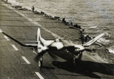  Mosquito landing on aircraft carrier. Wings starting to fold 3 of 5 