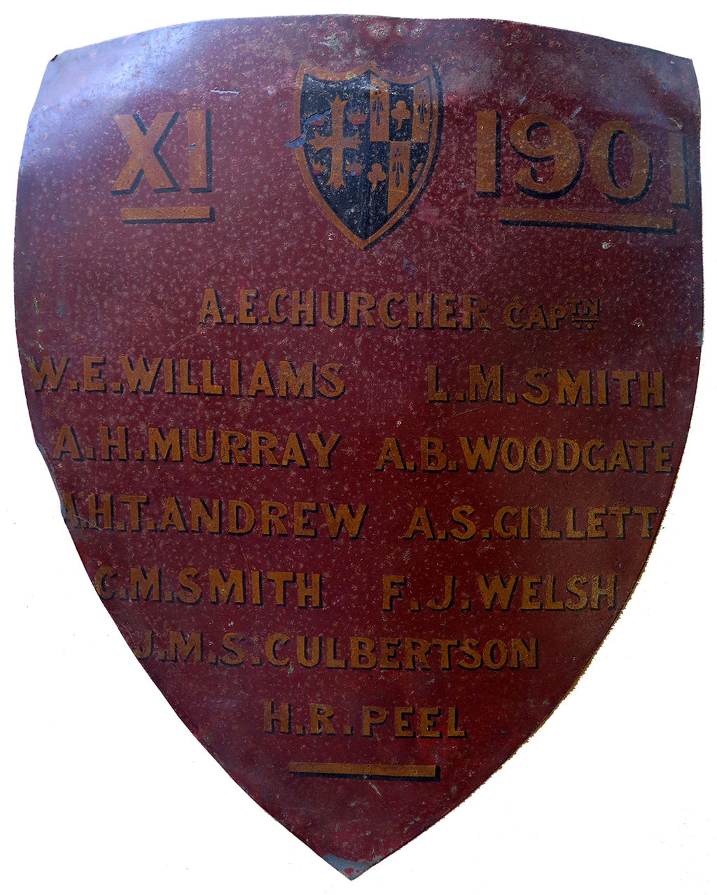 1901 1st XI Cricket  team shield, St Edward's School, Oxford