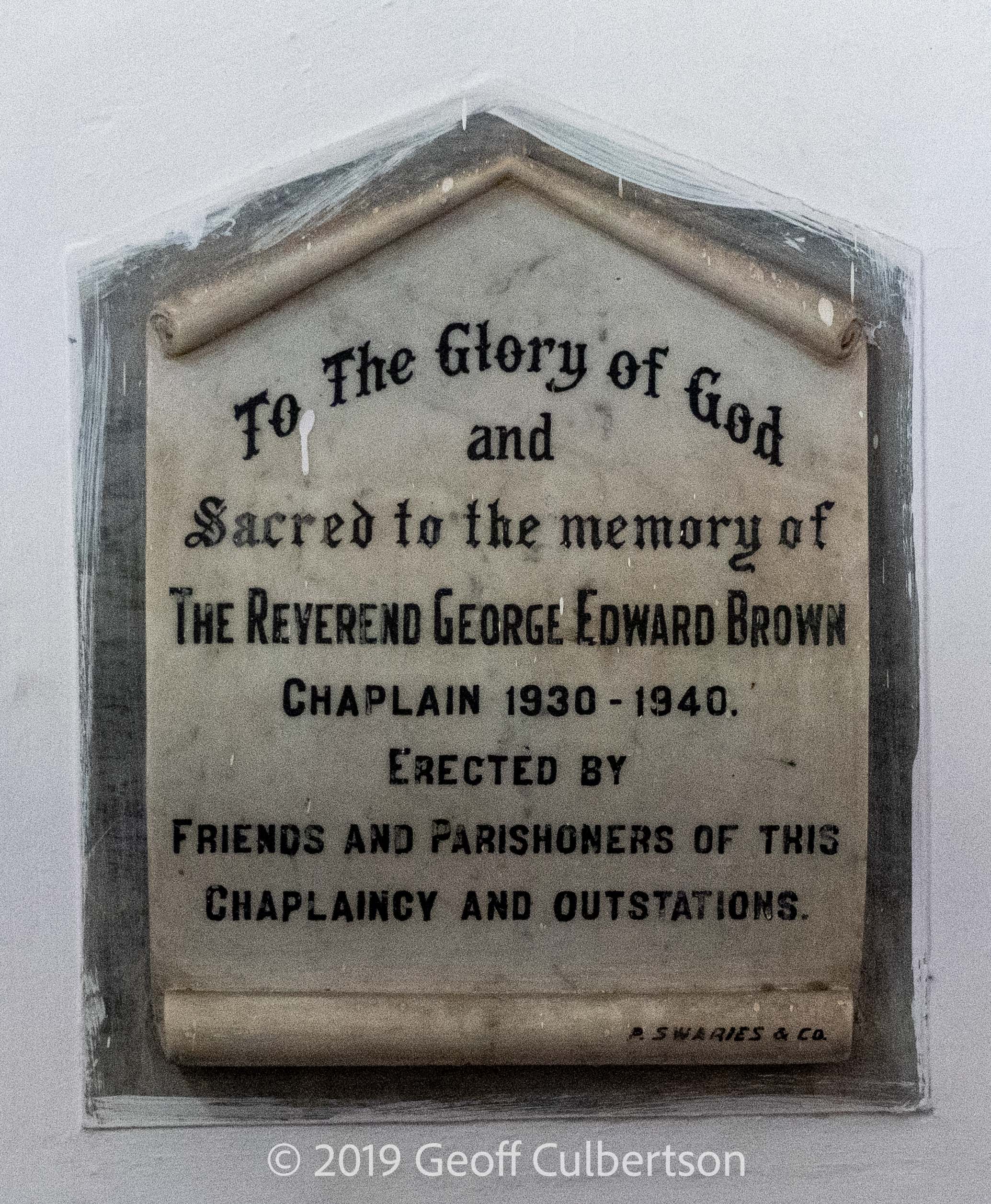 MI - Rev George Edward Brown, Chaplain 1930-1940